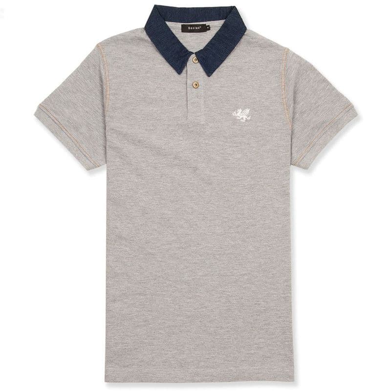 Senlak Denim Collar Anglo-Saxon Polo Shirt - grey