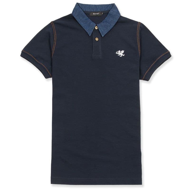 Senlak Denim Collar Polo Shirt - Navy