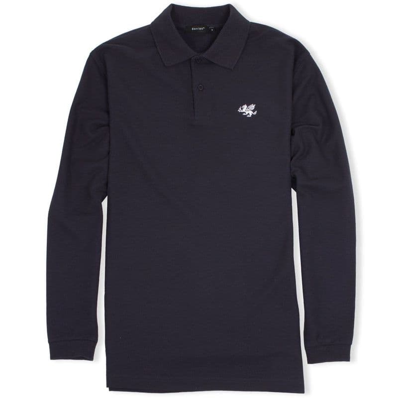 Senlak Long Sleeved White Dragon Polo Shirt - Deep Navy