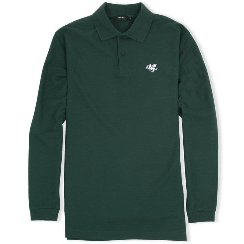 Senlak Long Sleeved White Dragon Polo Shirt - Forest Green