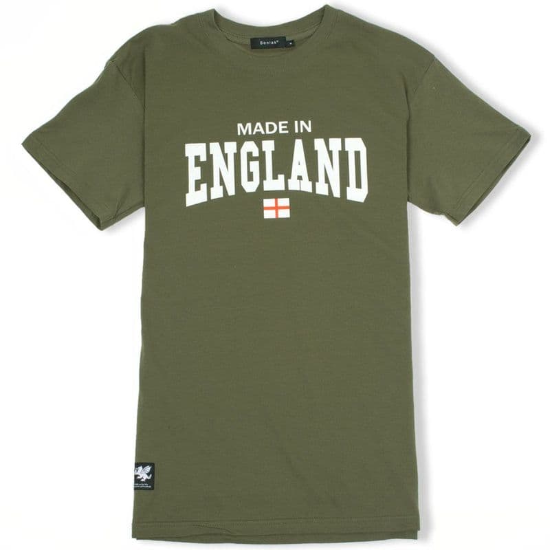 Made In England Military Green T-shirt with White Dragon woven patch