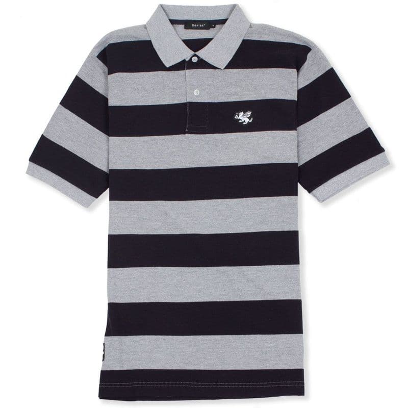 Senlak Striped Pique Anglo-Saxon Inspired Polo Shirt - Navy/Grey
