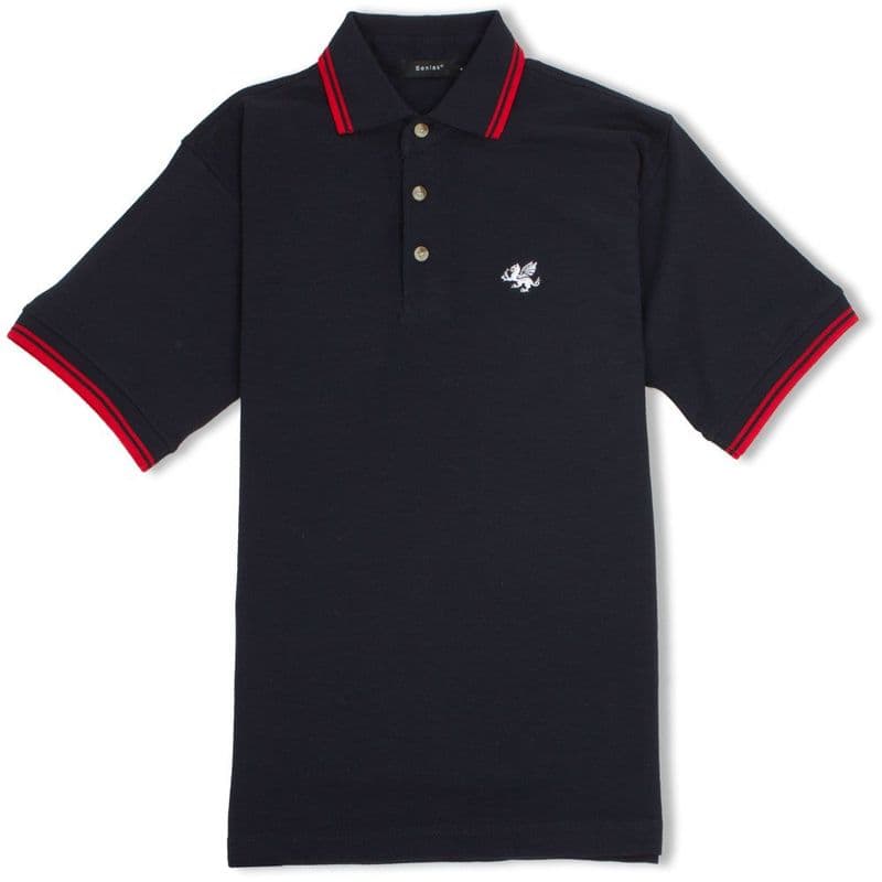 Senlak Tipped Anglo-Saxon White Dragon Polo Shirt - Navy/Red