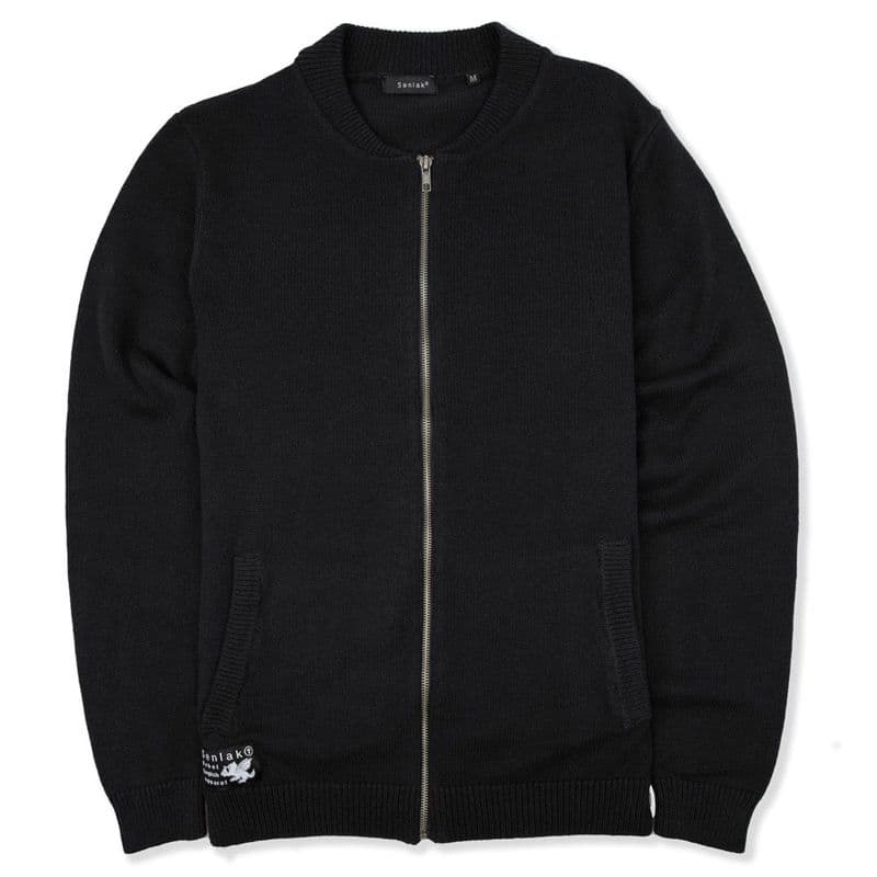 Senlak Zip England Cardigan with Anglo-Saxon White Dragon - Black