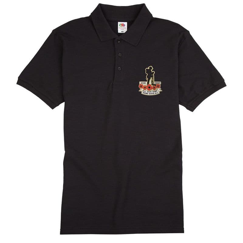 Remembrance Sunday Poppy Polo Shirt with soldier and poppies Logo