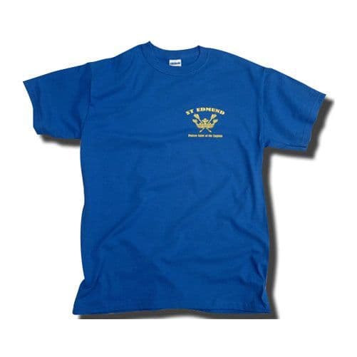 St Edmund Patron Saint of the English T-Shirt with Left Chest Print- Royal Blue