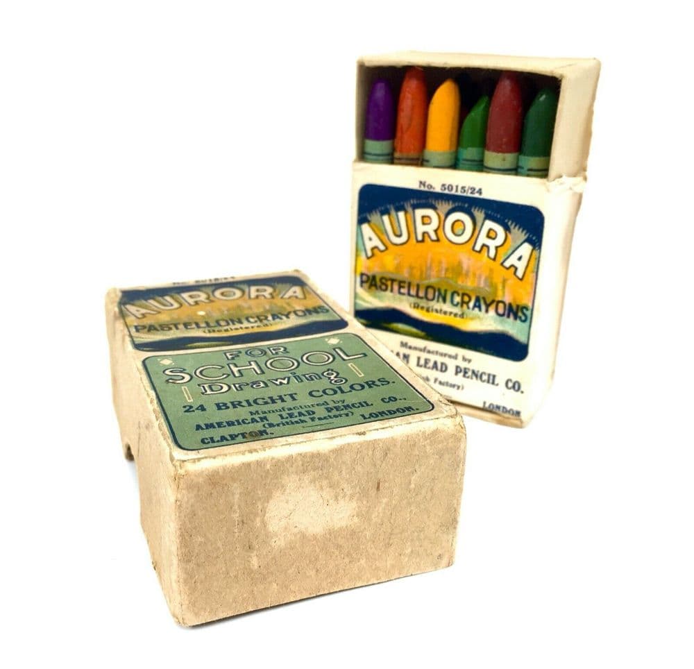 Antique Box of Early 20th Century Lead Crayons by Aurora of American