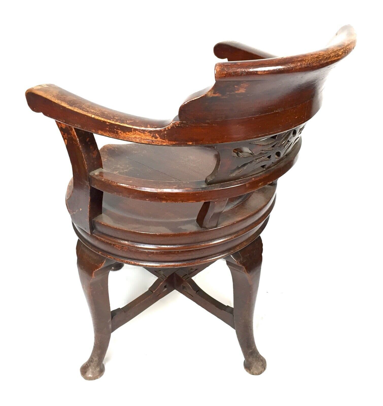 Antique Oak Wood Revolving Captains Desk Chair / Office Furniture c1900