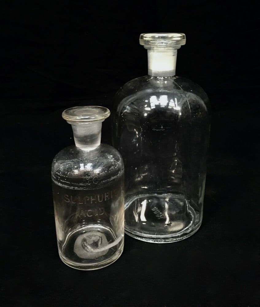 Antique Pair of Glass Apothecary / Scientific Dispensing Bottles with