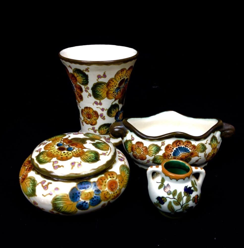 Gouda Pottery Job Lot Regina Factory Cream / Colourful Dutch Art Deco
