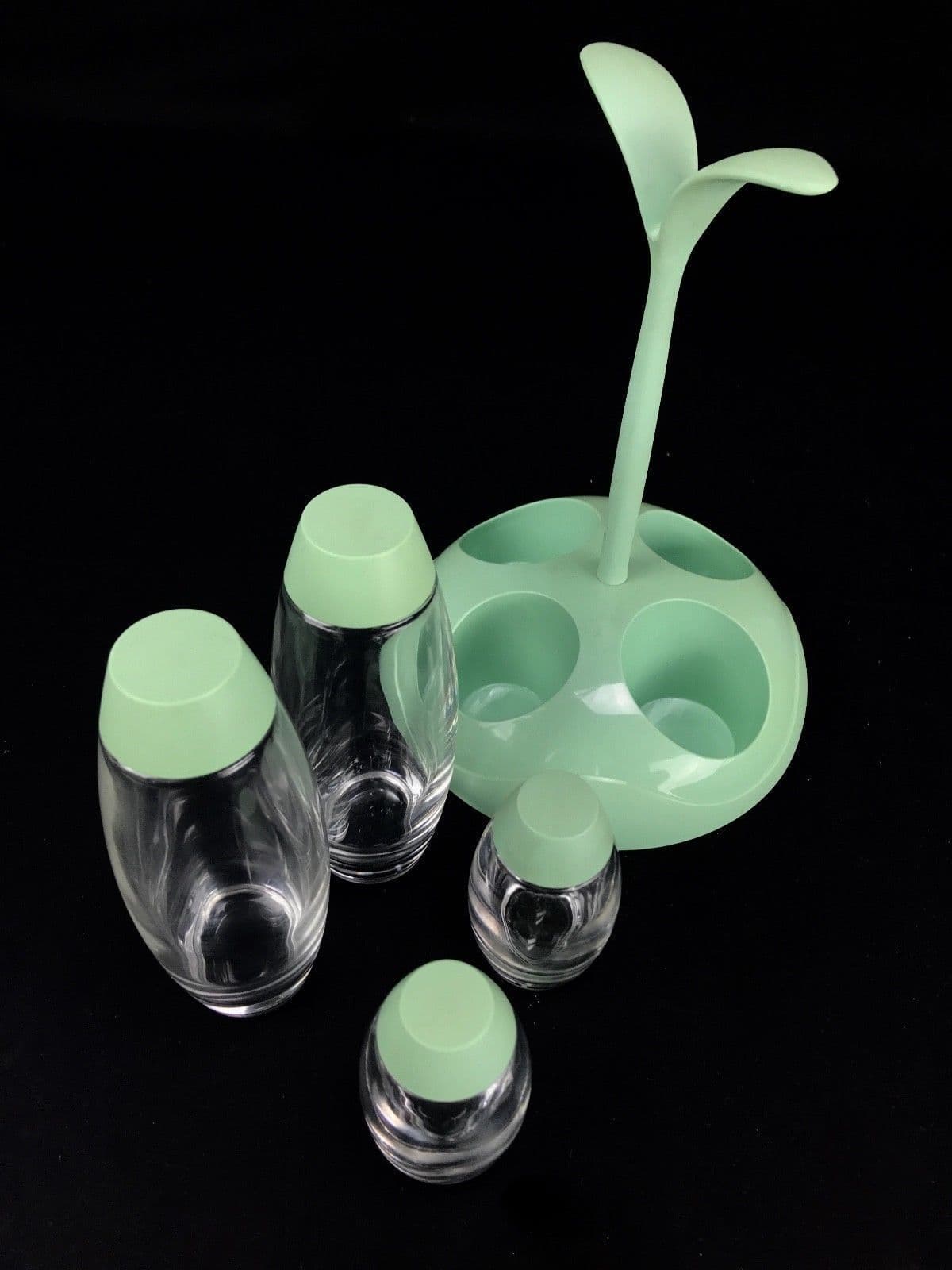 Retro Italian Cruet Set / Holder / Condiment Collection / Green Vintage