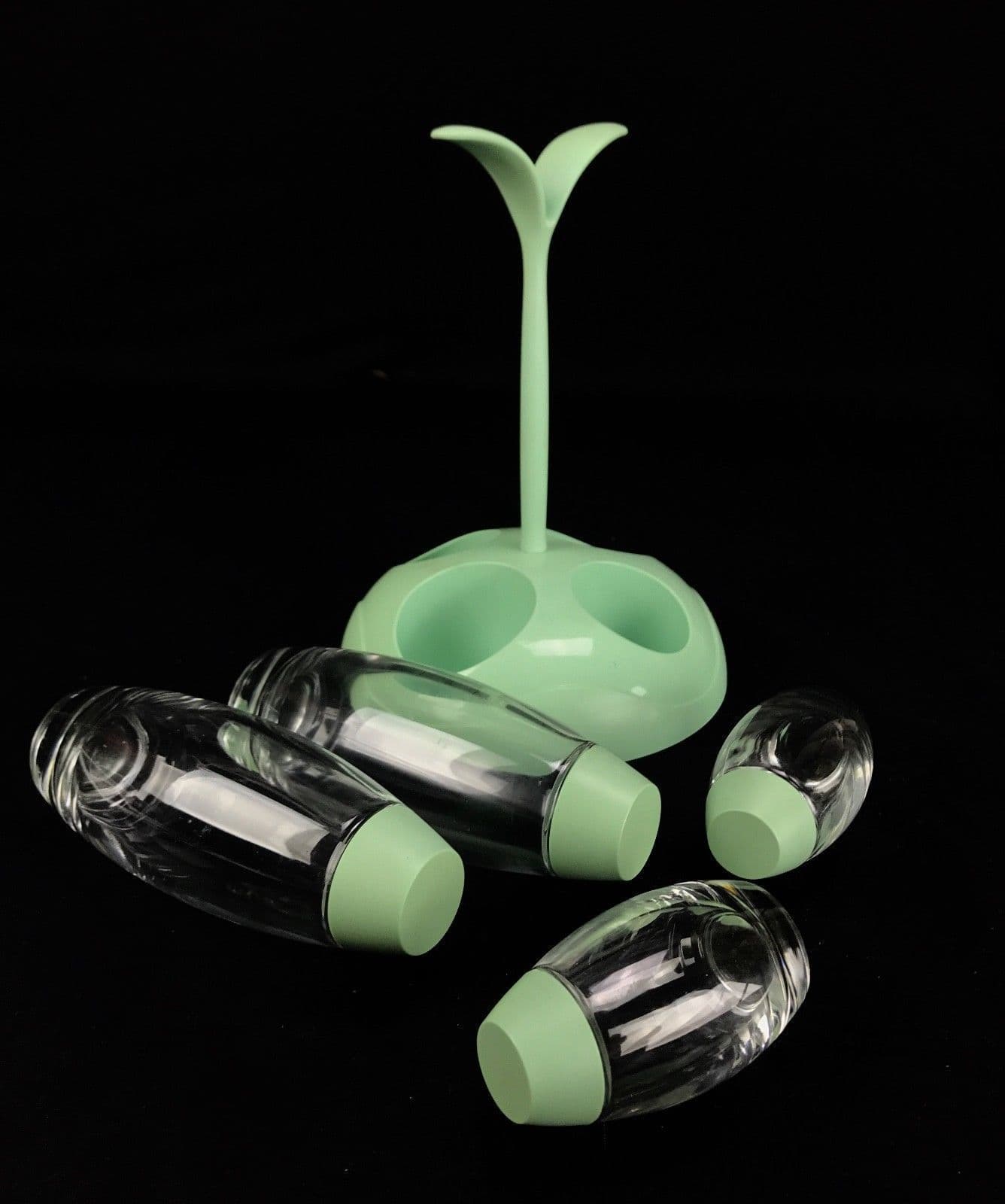 Retro Italian Cruet Set / Holder / Condiment Collection / Green Vintage