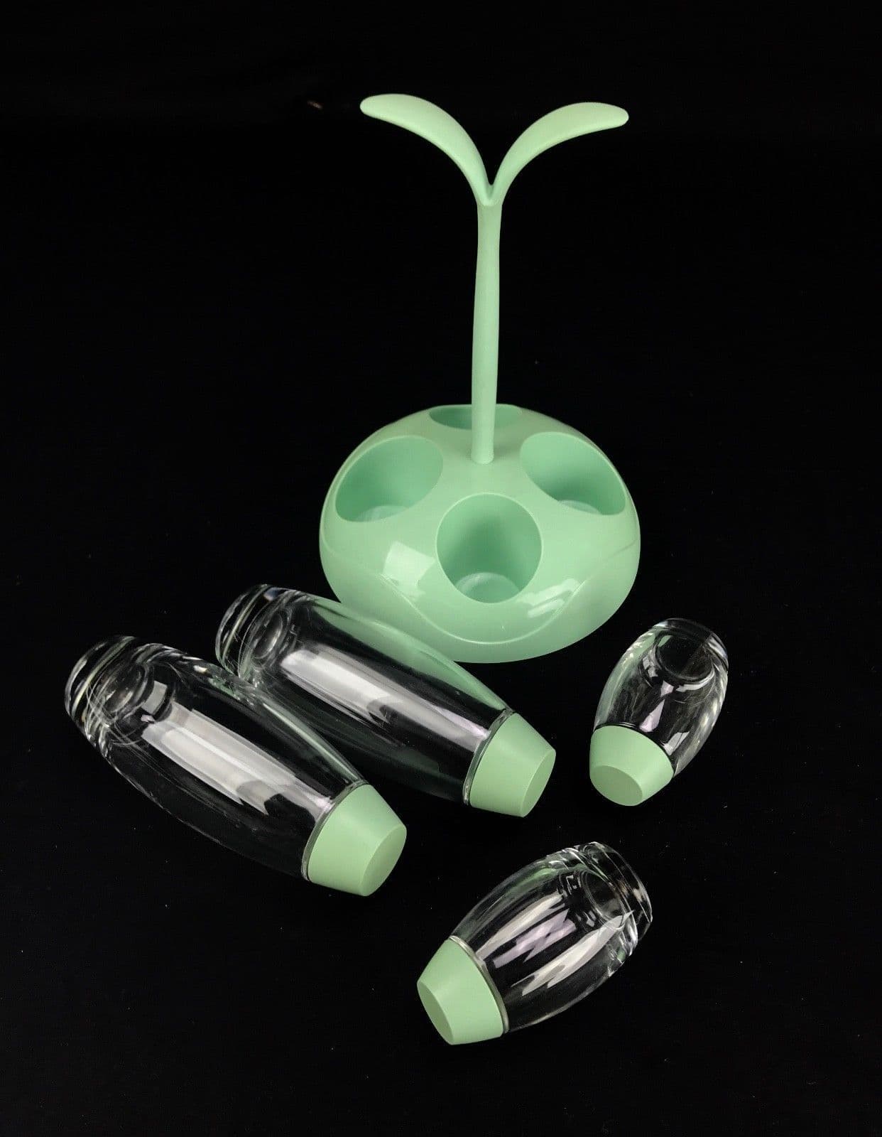 Retro Italian Cruet Set / Holder / Condiment Collection / Green Vintage