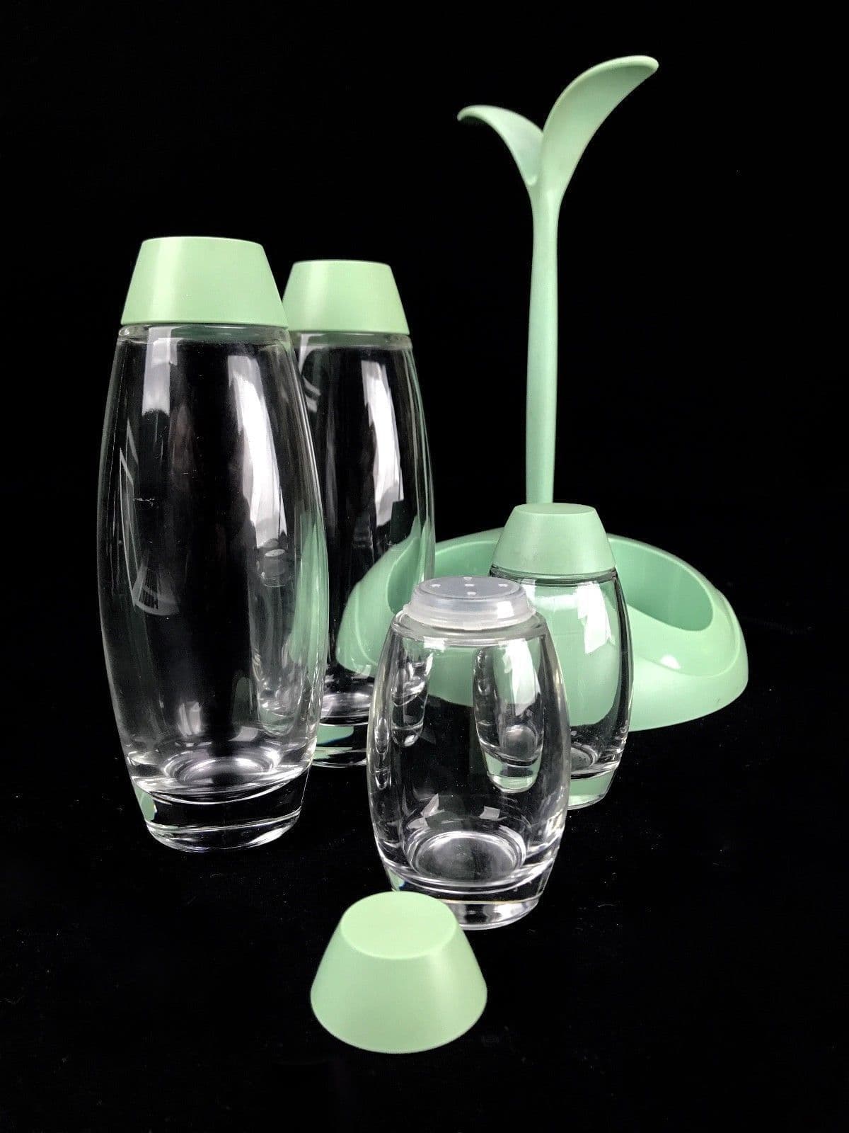 Retro Italian Cruet Set / Holder / Condiment Collection / Green Vintage