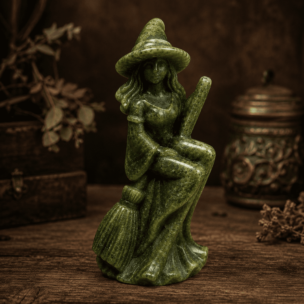 4 Inch Serpentine Witch Statue | Crystal Witch Carving UK