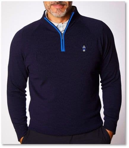 Glenbrae ¼ Zip Contrast Merino Pullover- Navy / Royal Blue
