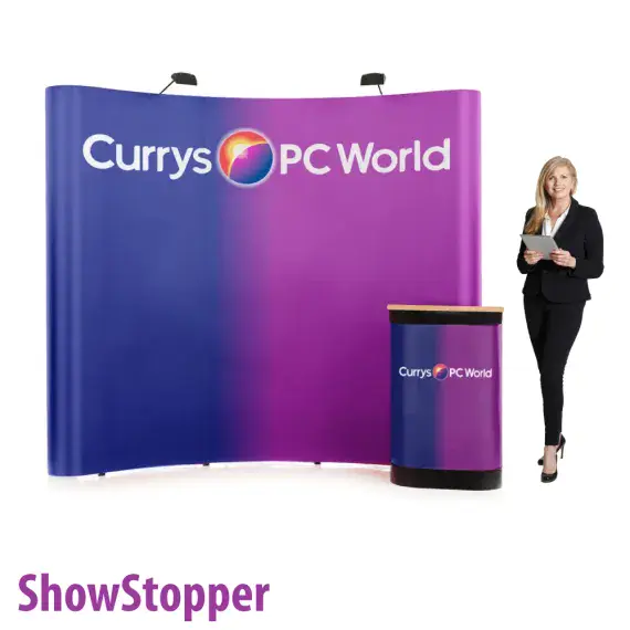 Showstopper curved pop up exhibition display stands 3x1, 3x2, 3x3, 3x4, 3x5