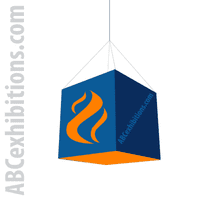 Cube shaped hanging exhibition banner. Custom sizes.