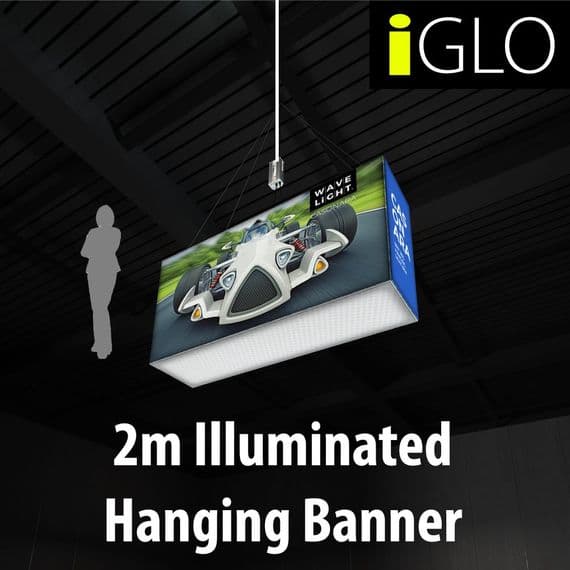 Backlit iGLO Wavelight  Casonara Illuminated Hanging Sign For Exhibition Stands 2m R