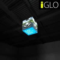 Backlit iGLO Wavelight  Casonara Illuminated Hanging Cube For Exhibition Stands 1m