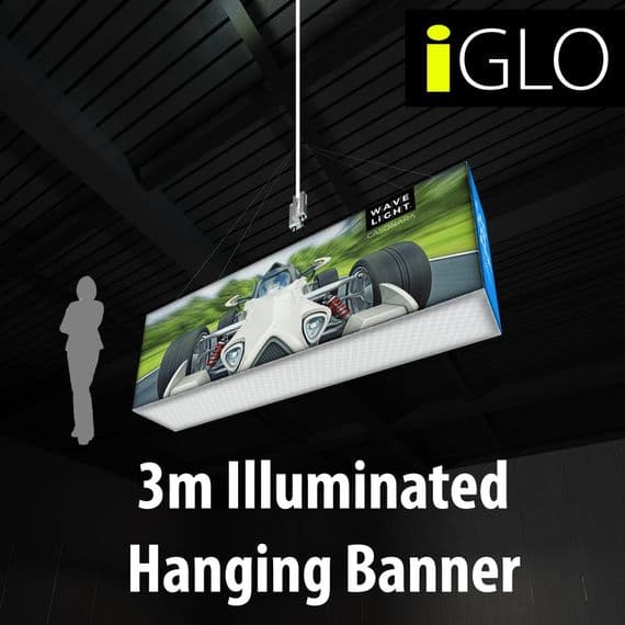 Backlit iGLO Wavelight  Casonara Illuminated Hanging Sign For Exhibition Stands 2m R