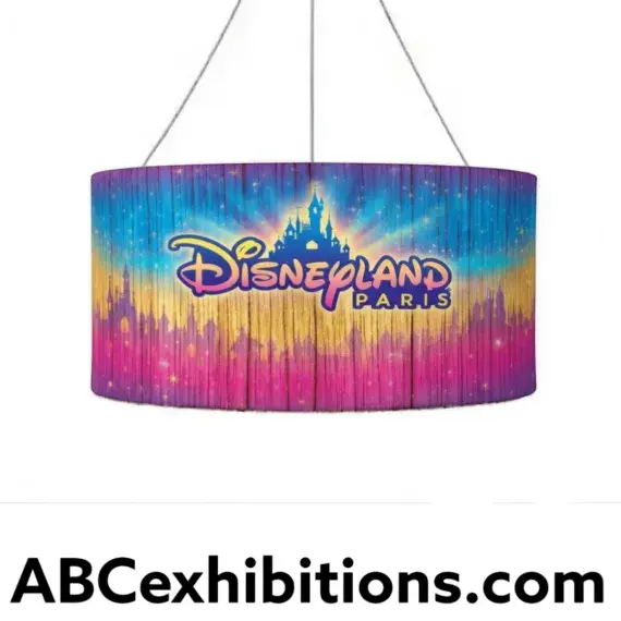 Round hanging banner structures for exhibition stand and display