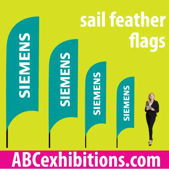 Sail Shape Beach Flag or feather flag. Choose single or double sided print. 10 optional bases. UK made.