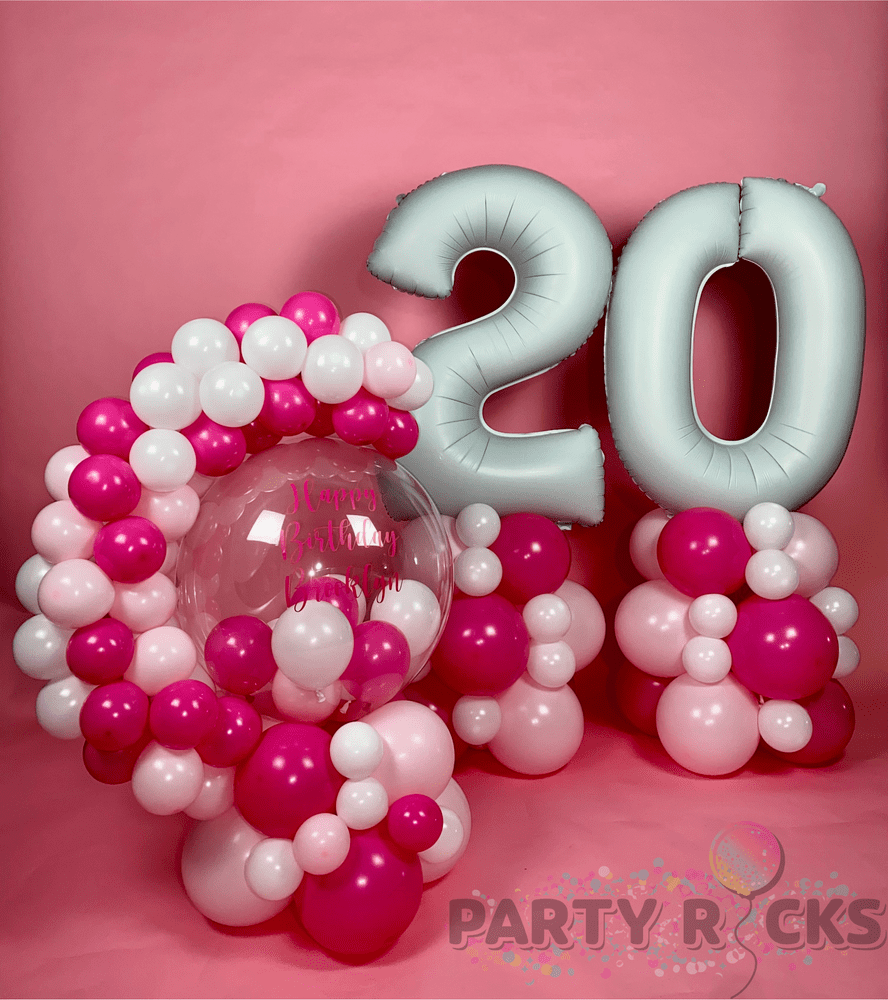 Birthday DoubleNumber Balloon Stacks and Bubble Balloon Hug Package