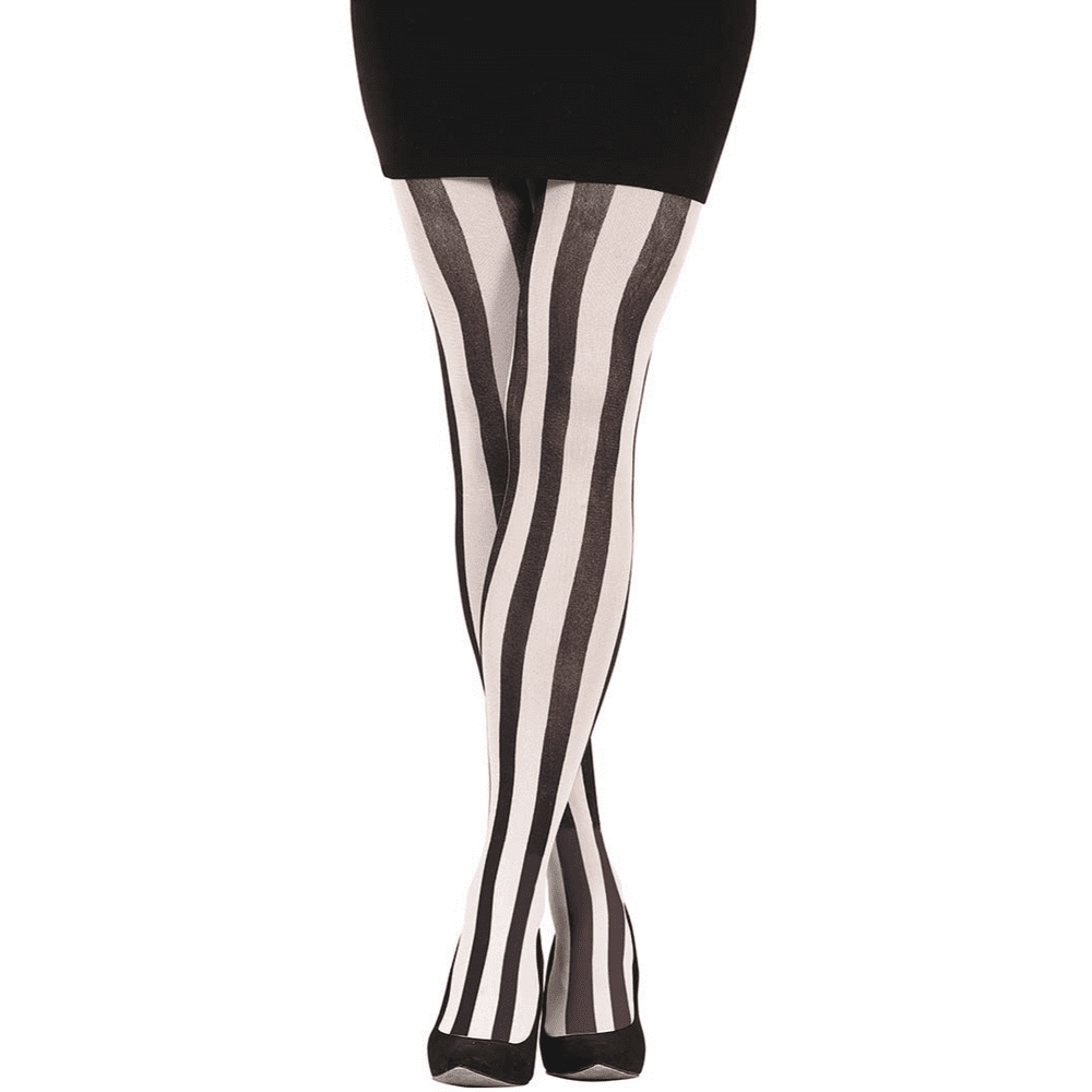 Black White Striped Tights