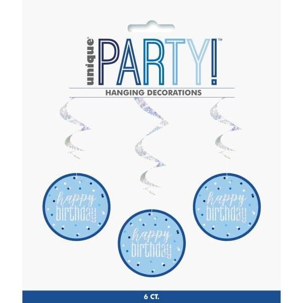 Blue Glitz Happy Birthday Swirl Decorations