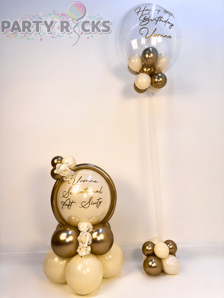 Floating Bubble Balloon and Bubble Balloon Stack Floral Birthday Package