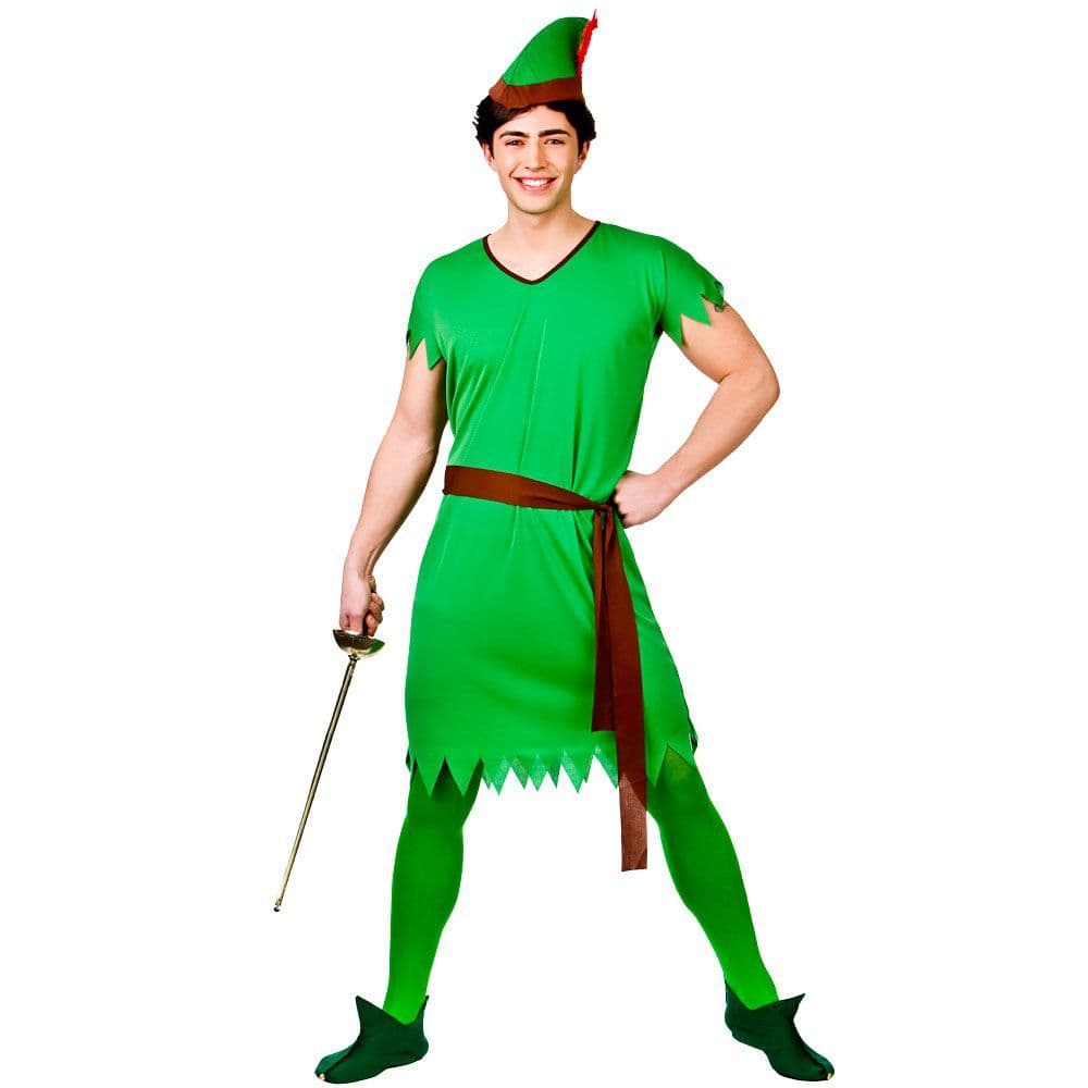 Herren Kostüm Lost Boy / Elf / Robin Hood – Tunika, Gürtel & Hut, Einheitsgröße/Übergröße