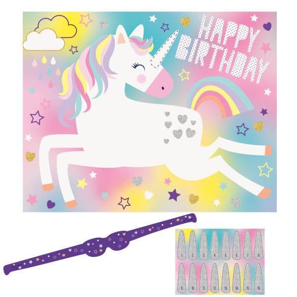 Happium Partyspiel „Pin The Horn On The Unicorn“ – Einhorn-Set Mit Poster, Maske & Aufklebern