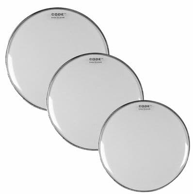 CODE DNA Clear Tom LA Rock Drum Head PACK 10,12+16" FREE 24HR DELIVERY