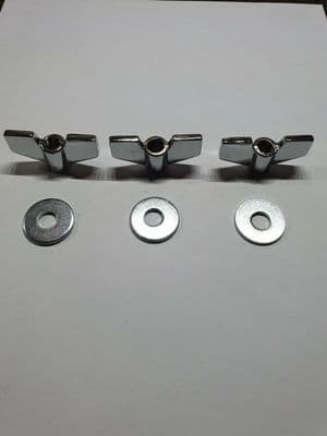Cymbal Stand 8mm Wing Nuts and washer set Chrome (pack 3) Free 1st class post