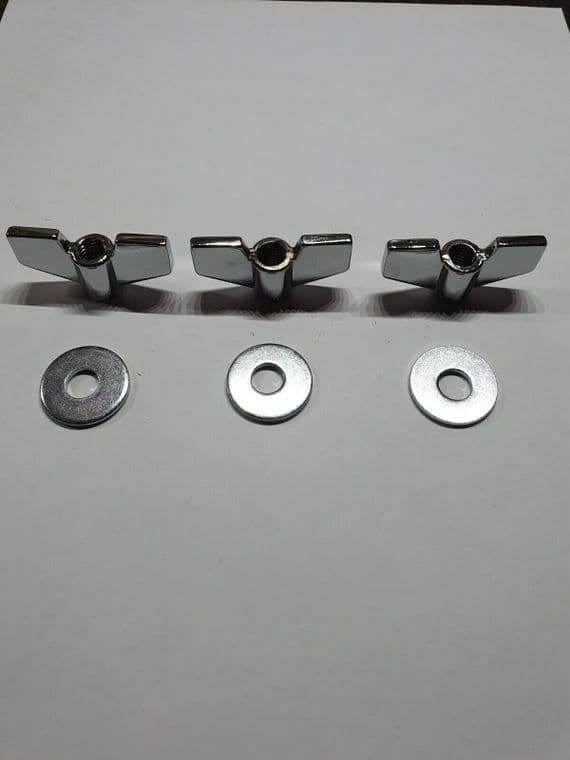 Cymbal Stand 8mm Wing Nuts and washer set Chrome (pack 3) Free 1st class post