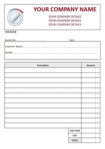Central Heating Engineers NCR Invoice Pads, 2 Column Lined + VAT