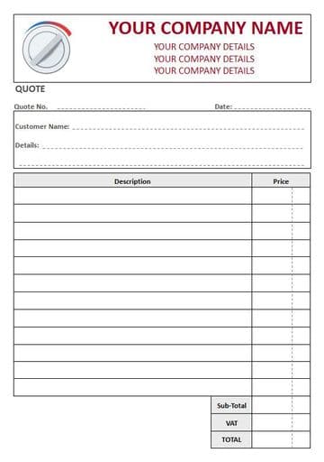Central Heating Engineers NCR Quote Pads, 2 Column Lined + VAT