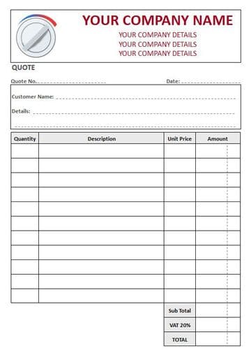 Central Heating Engineers NCR Quote Pads, 4 Column Lined + VAT