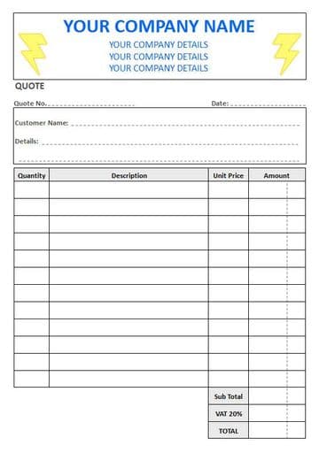 Electricians NCR Quote Pads, 4 Column Lined + VAT