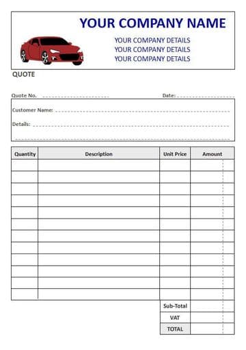 Mechanics NCR Quote Pads, Duplicate or Triplicate, 4 Column Lined + VAT Box