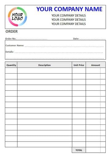 NCR Order Form, 4 Column Lined