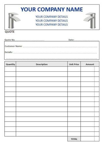 Plumbers NCR Quote Pads, 4 Column Lined