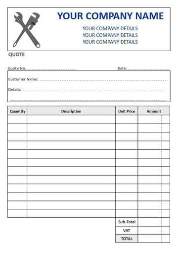 Plumbers NCR Quote Pads, 4 Column Lined + VAT