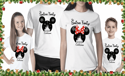 Disney Xmas Family T-shirts Personalised Matching Xmas Tops