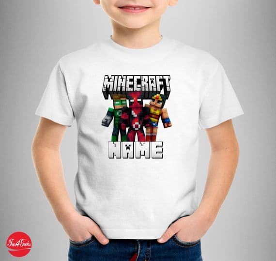 Personalised Minecraft superhero T-shirt | Custom Name Birthday Graphic Tee for Gamers | Fun Party Shirt made in UK Tees4geeks