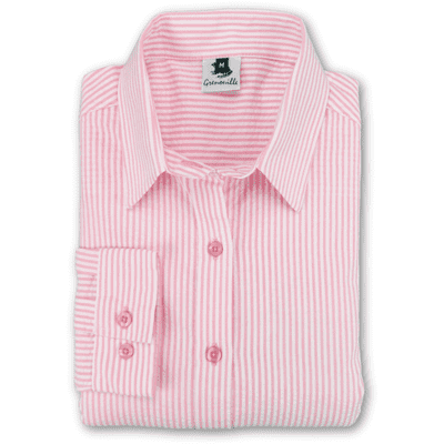 Grenouille 2 Size Cuff Ladies Long Sleeve Bright Pink and White Stripe Seersucker Shirt