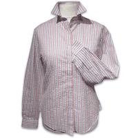 Grenouille 2 Size Cuff Ladies Long Sleeve Pink & Navy Stripe Seersucker Shirt