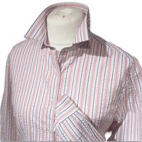 Grenouille 2 Size Cuff Ladies Long Sleeve Pink & Navy Stripe Seersucker Shirt