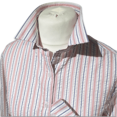 Grenouille 2 Size Cuff Ladies Long Sleeve Pink & Navy Stripe Seersucker Shirt